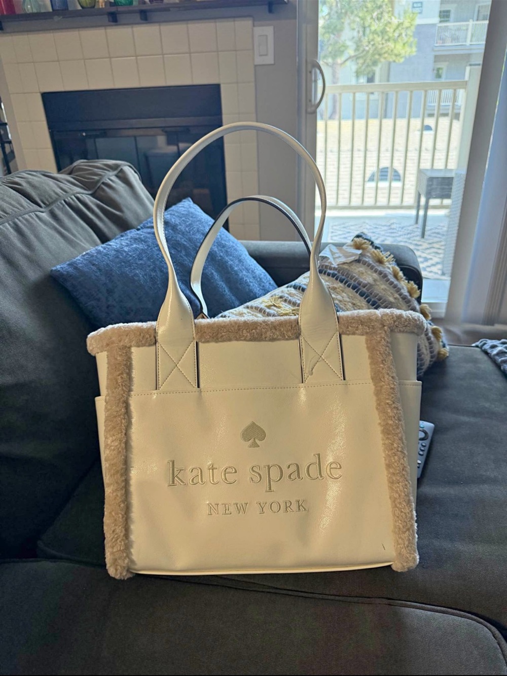 kate spade Cream Tote with Shearling Trim